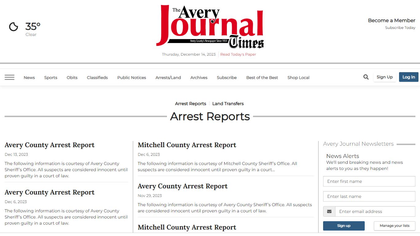 Arrest Reports | averyjournal.com